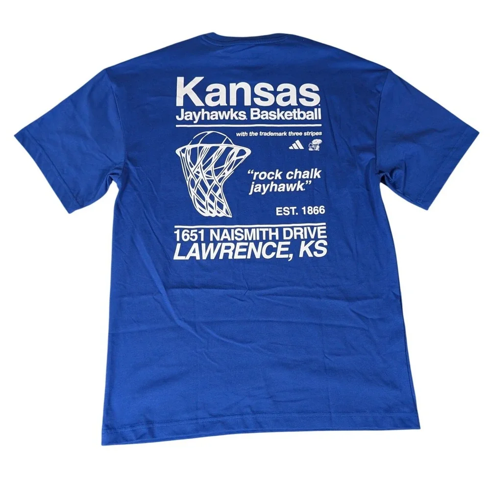Adidas Kansas Jayhawks Basketball Blue Rock Chalk Naismith Dr T-Shirt NEW